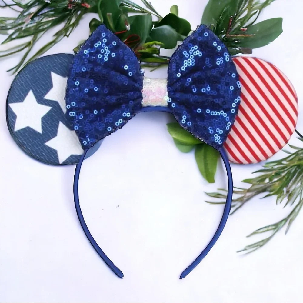 NEW Sparkling Red White and Blue Mouse Ears with 5